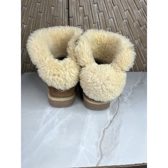 UGG Selene 1006493 Suede Leather Sheepskin Wool Fur Chestnut Sz 9 Short Boots - Picture 6 of 9